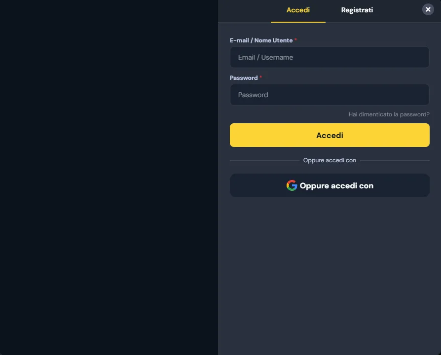 Finestra di accesso a Cocobet