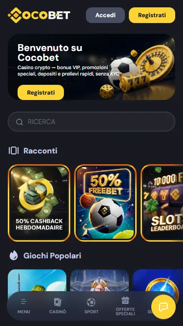 Sito mobile di Cocobet su smartphone