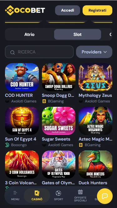 Lobby delle slot Cocobet su mobile
